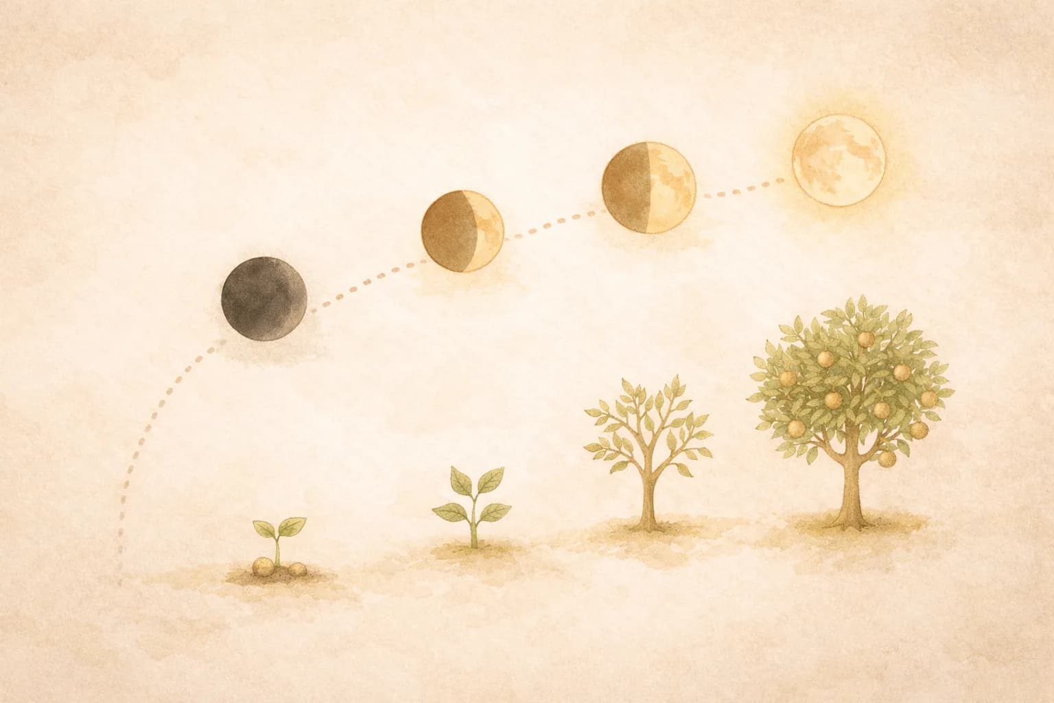 新月から満月のサイクルで目標に近づいていくイメージ