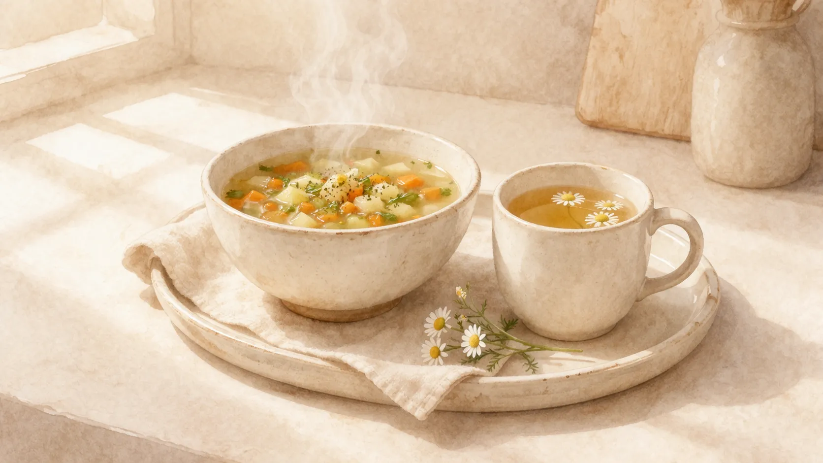 温かいスープとハーブティー